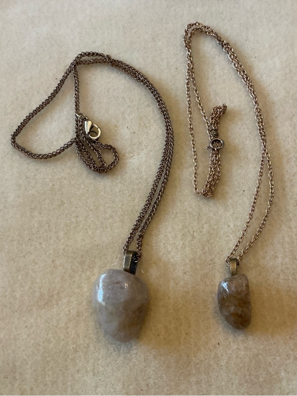 Handmade Up-cycled Chain Necklace with Stone tumbled Pendant, set of 2